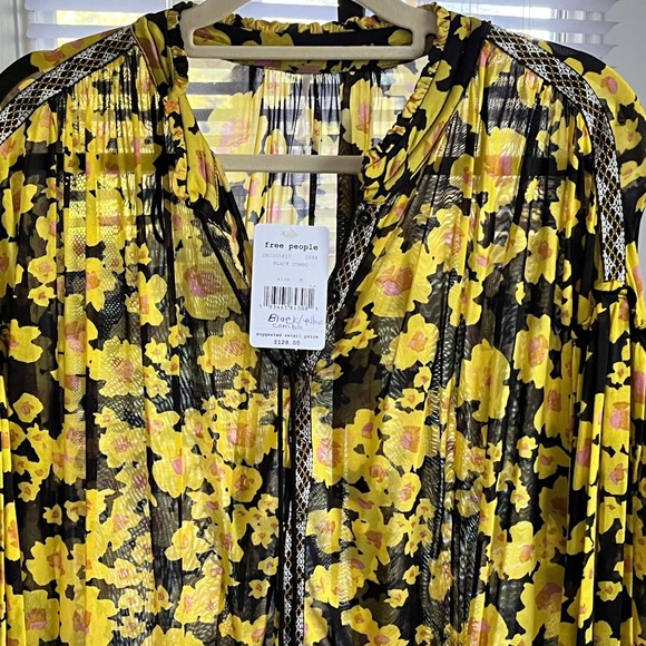 FREE PEOPLE NWT AUTHENTIC BLACK & YELLOW FLORAL TUNIC/DRESS - Picture 10 of 17